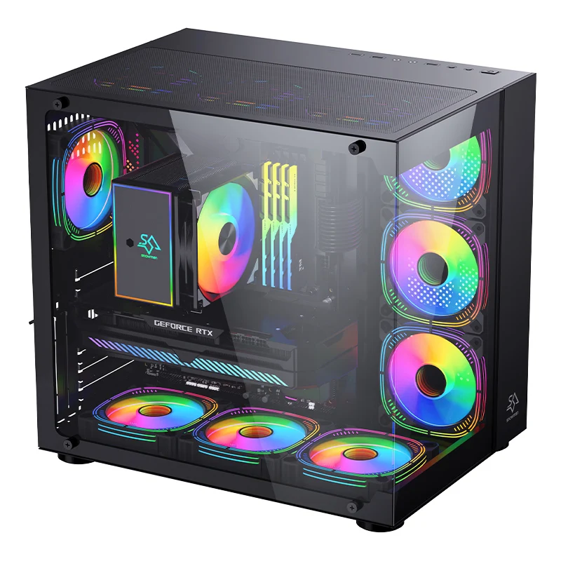 SNOWMAN CS015 Unique Design PC Gaming Case Desktop Mid Tower Black Case ATX/ M-ATX/ Mini-ITX Customized Tempered Glass PC Case