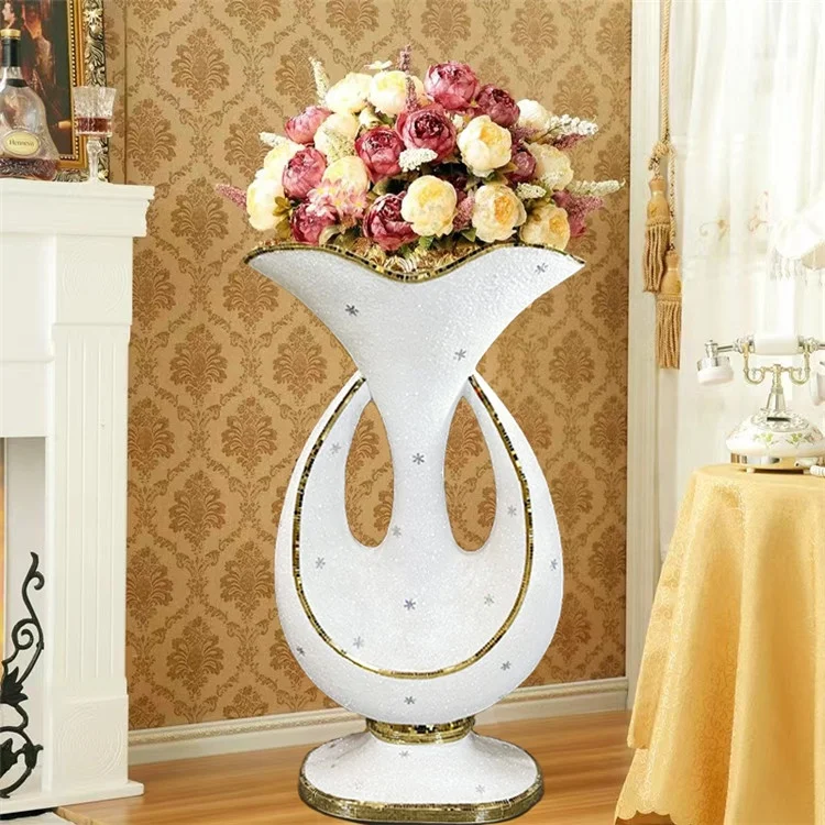 wholesale modern luxury tall big large floor vase gold white flower pot set