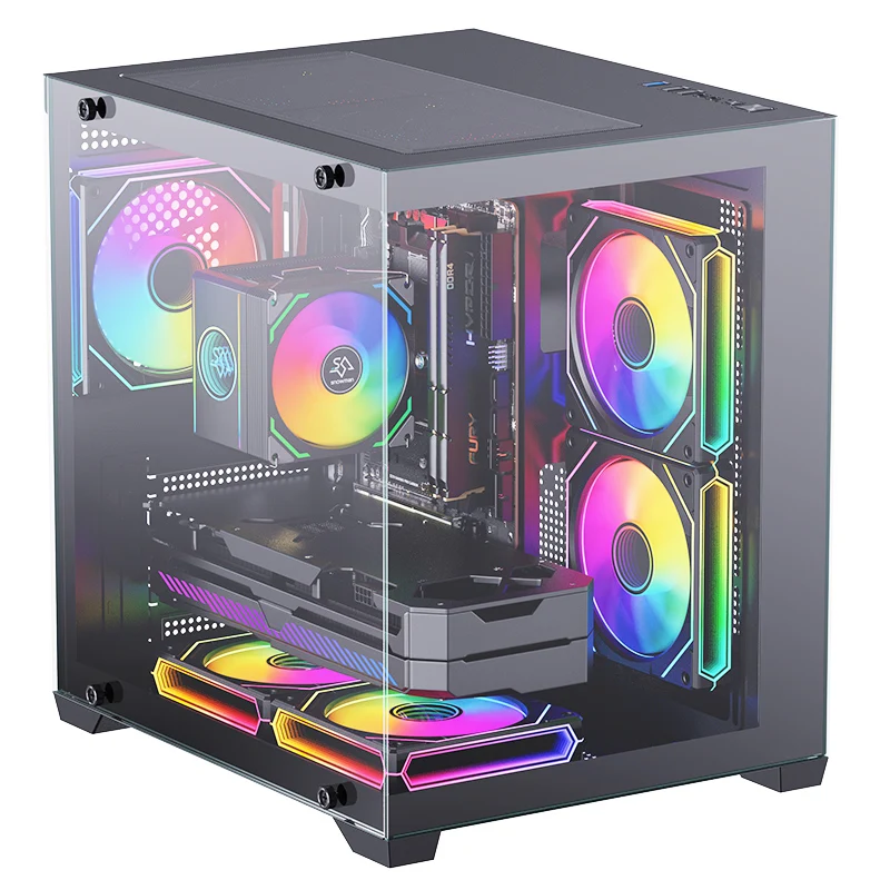 SNOWMAN Beautiful Design PC Gaming Case MATX Mini ITX Mid Tower Customized Computer Case Tempered Glass Desktop Gamer Case Black