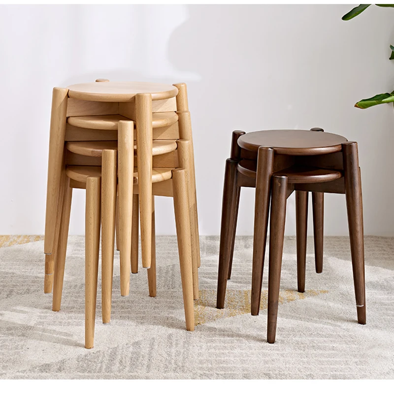 Modern Style beech Wooden  Backless Chairs Stacking for Living Room Dining Room Bedroom  Kitchen solid round Stools