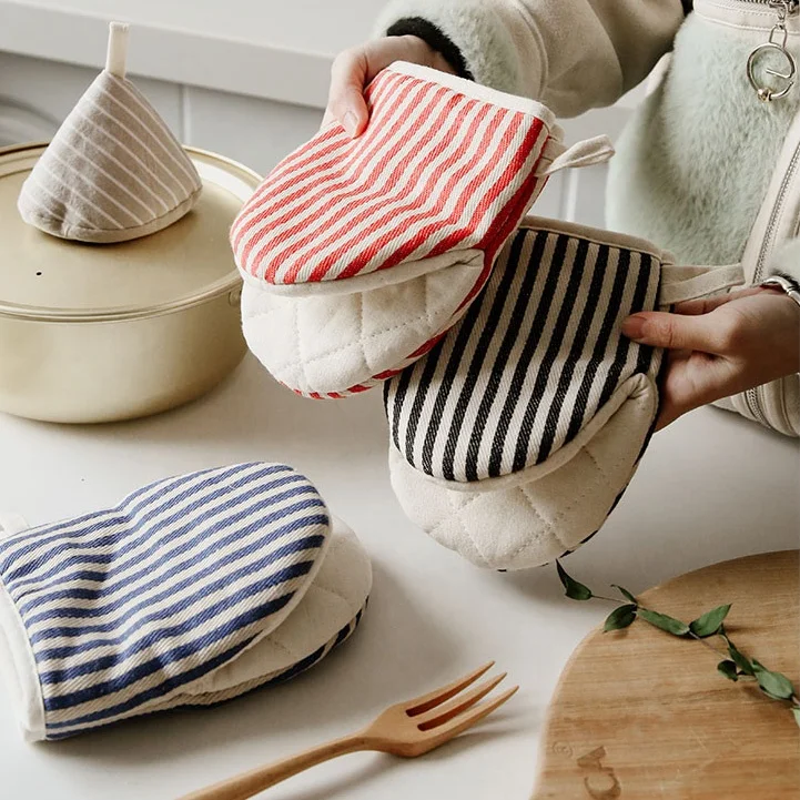 Stripe Print Duck bill shape cotton kitchen oven mitts custom and pot holders oven gloves