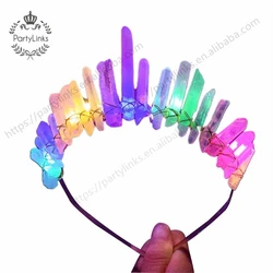European Princess Vintage LED Flashing Tiara Crown Raw Crystal Colorful Hair Hoop Women Halloween Christmas Headpiece