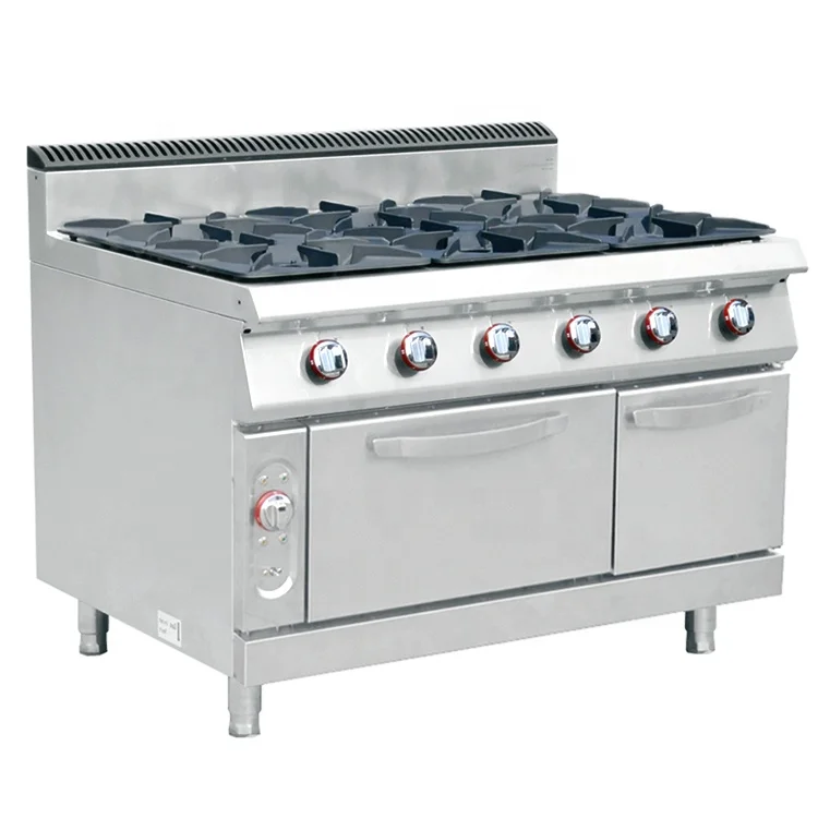Коммерческая газовая плита с 6 горелками с шкафом и газовой плитой
