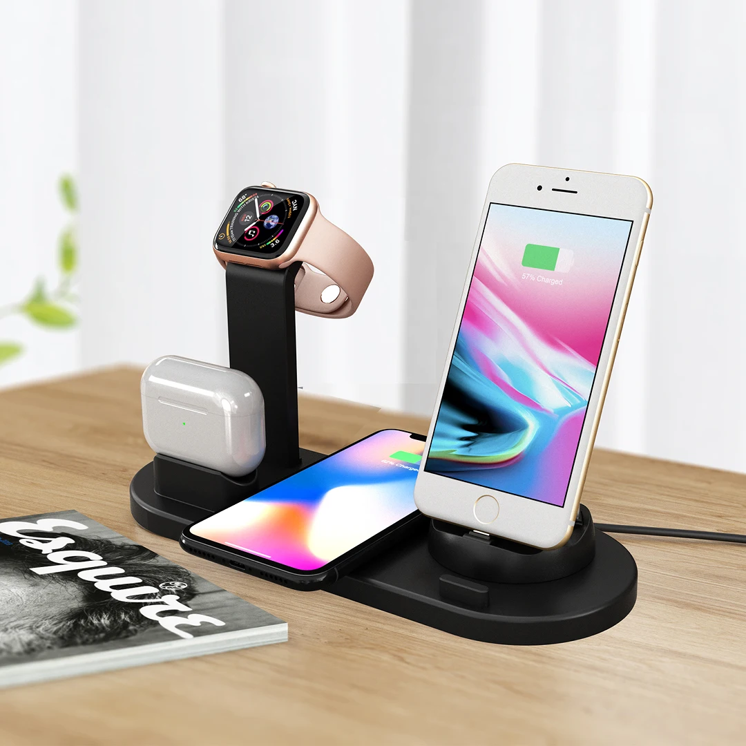 Amazon Hot Selling 6 in 1 Qi Wireless Fast Charger Dock Stand For Iphone 12 earphone smart watch