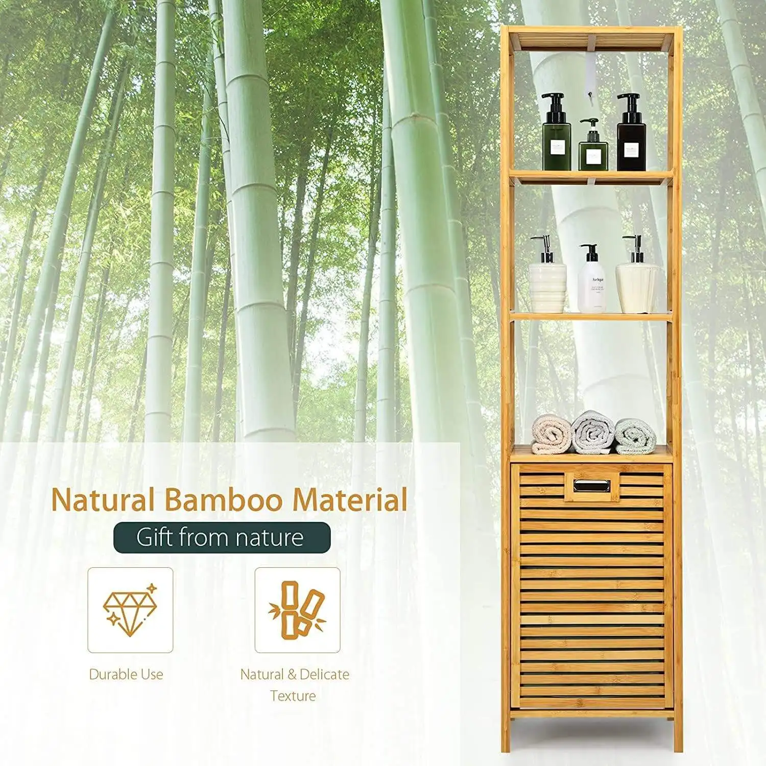 JQ Customized 2 3 4 Layer Bamboo Dirty Laundry Tilting Separate Laundry Hampers Laundry Basket for Bathroom