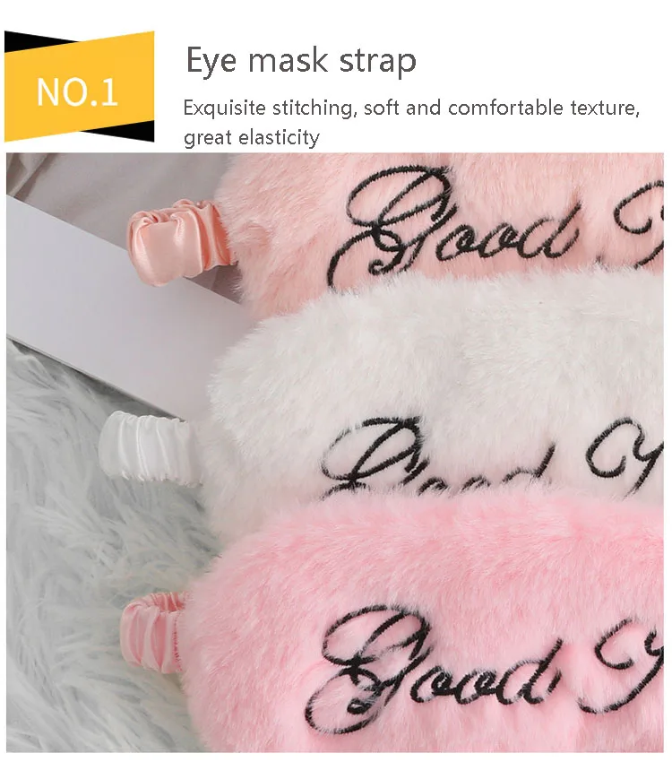 Wholesale Low MOQ Travel Female Eye Cover Plush Velvet Blindfold Reusable embroidery logo Sleep Eye Mask
