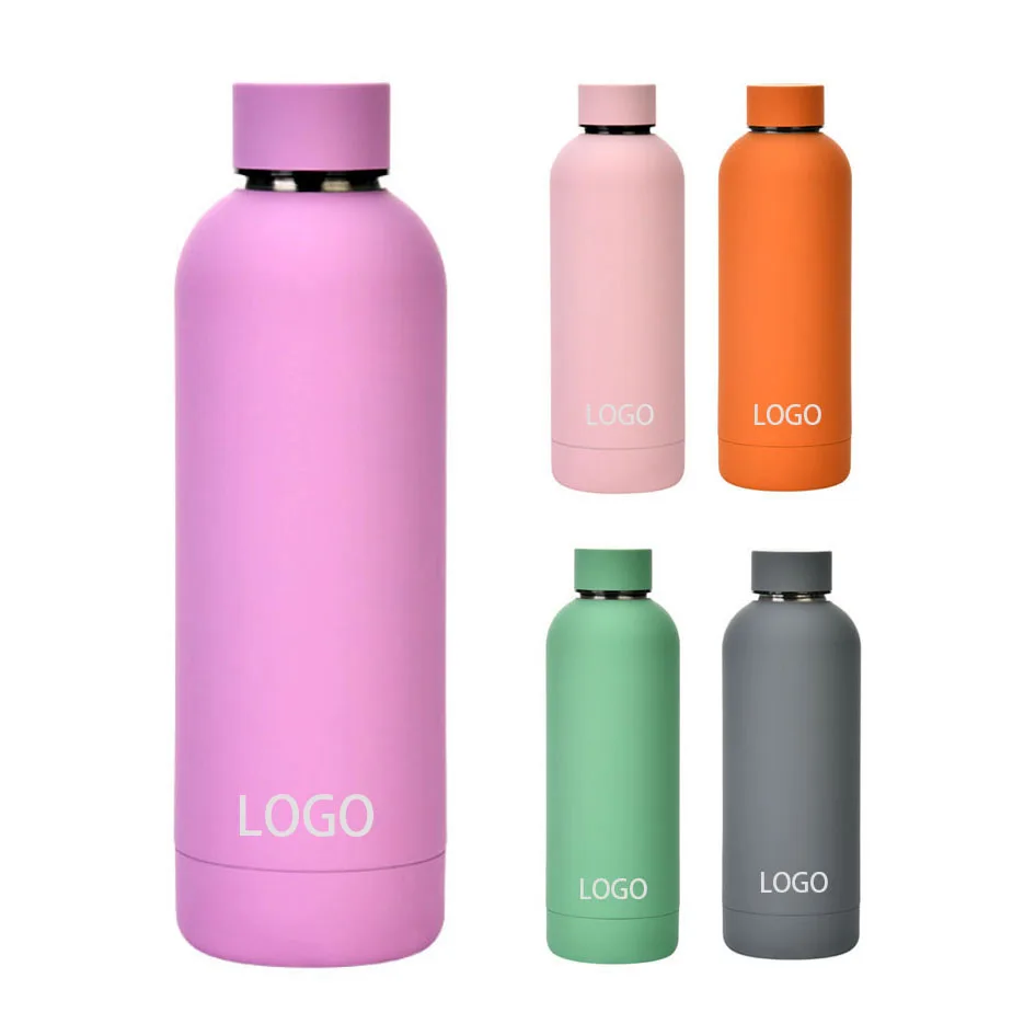 500ML double wall insulated matte water bottle outer door flask stainless steel milk juice water bottle with lid
