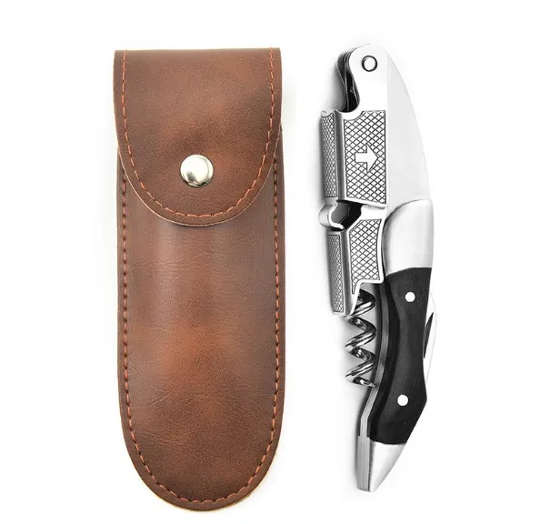 Blackwood Wine Bottle Opener Corkscrew Wine Opener with Leather Case Double Hinged Manual Wine Key For Bartender Server Waiter
