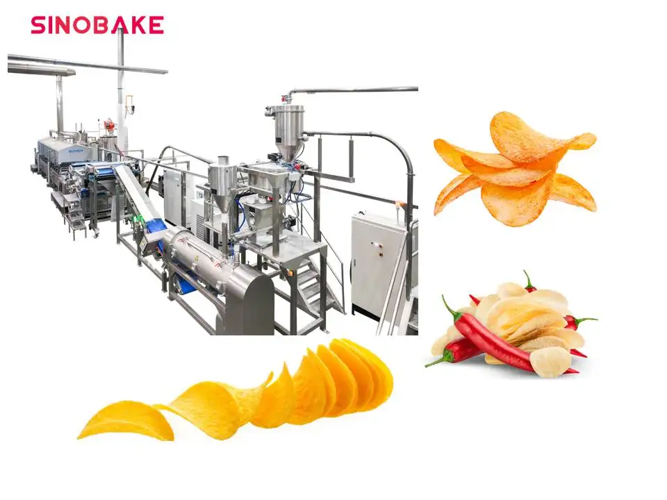 Automatic Potato Chips Frying Line SINOBAKE  Potato Chips Snack Food Cookies Pieces Full Automatic