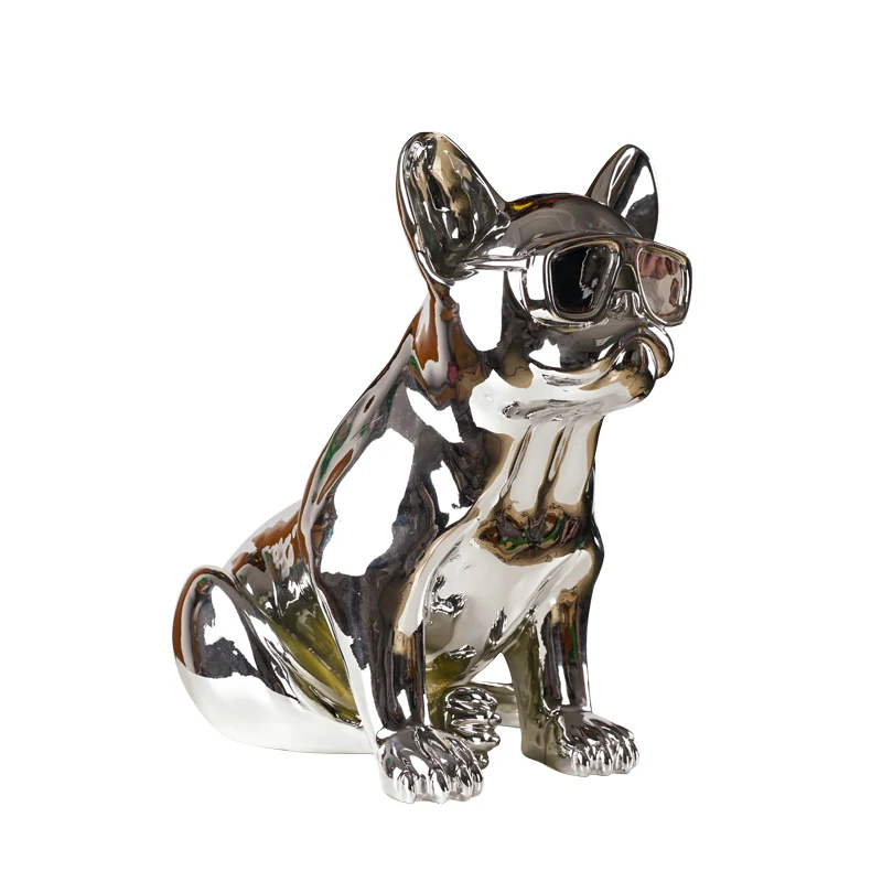 Wholesale Price Modern Home Decoration Galvanized Silver Life Size Resin Dog Statues