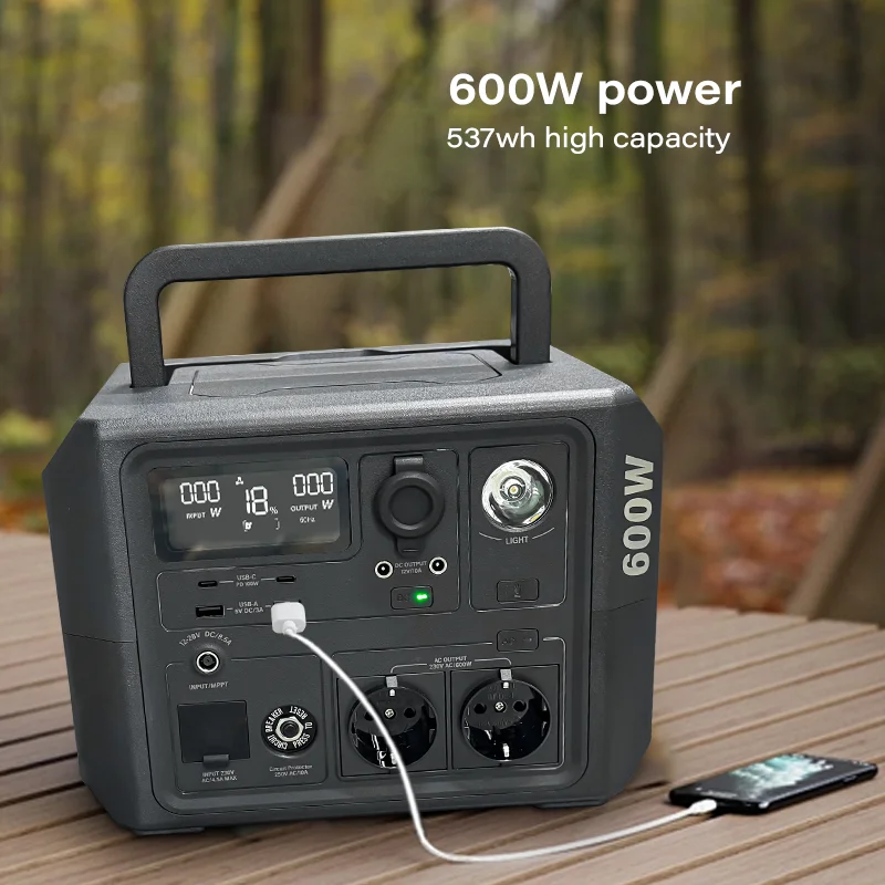 Banqcn 537WH LiFePO4 UPS Battery Power Bank with 600W Wireless Charging Station MPPT Controller for Laptop Car Solar Panel