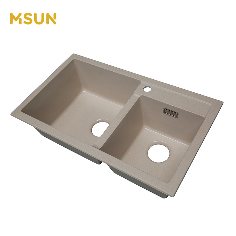 MSUN Artificial Marble Quartz Stone Kitchen Double Sink In vanity sink