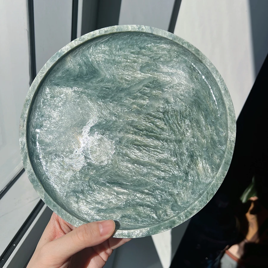 Custom Snack Nuts And Fruit Plate Marble Tray Jewelry Customized Home Decoration Coffee Table Round Green Natural Stone Tray