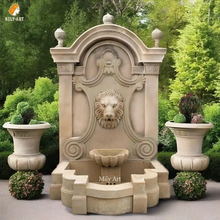 Hand Carved Antique Marble Lion Head Wall Fountain for Outdoor Garden Decoration