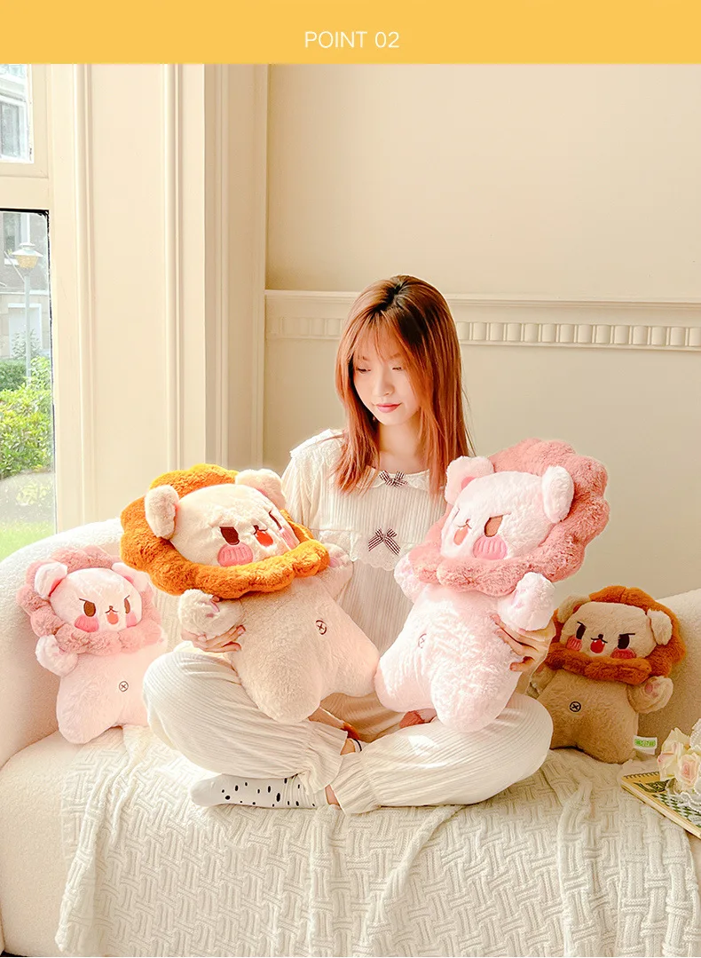 Creative small lion plush toy stuffed animal soft super cute bed sleep custom lion pillow wholesale