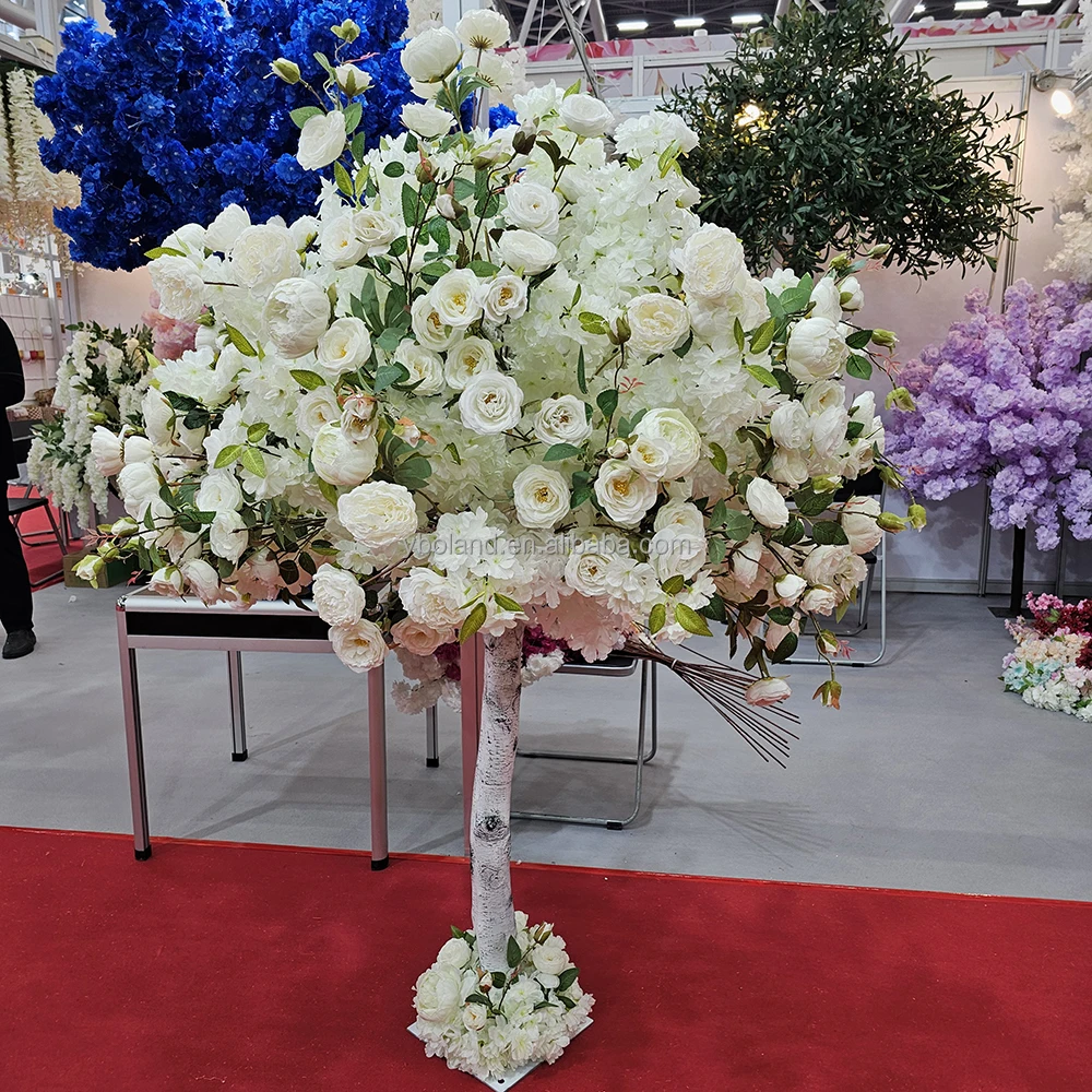 C Современная декоративная искусственная Роза цветочная вишня дерево белый искусственный шелк пион роза для стола Свадебный декор