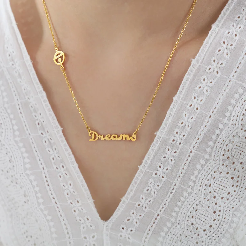 Wholesale Dream Letter Personalized Necklace Stainless Steel Gold Plated Alphabet Choker Chain Fashion Jewelry Gifts