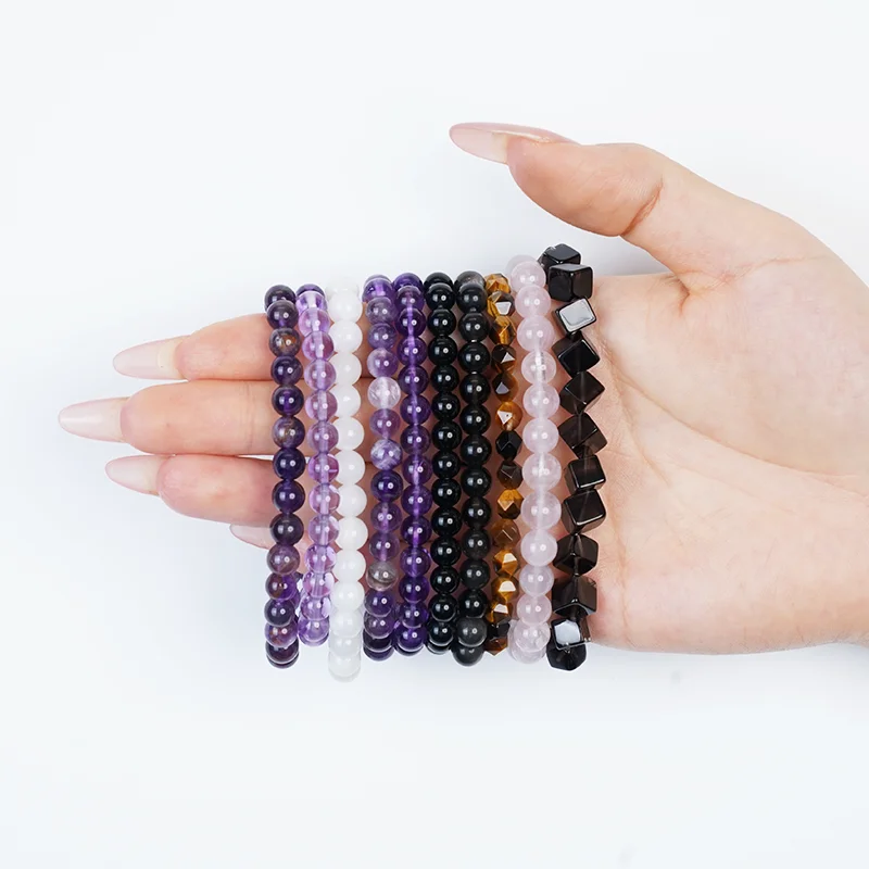 wholesale fashion 6mm healing natural stone For Women Men Gifts spiritual quartz black crystal beads charm bracelet