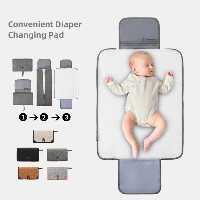 Infant Changing Diaper Waterproof Pad Quilted Easy-to-Wipe Baby Changing Mat with Diaper Storage Mommy Bag