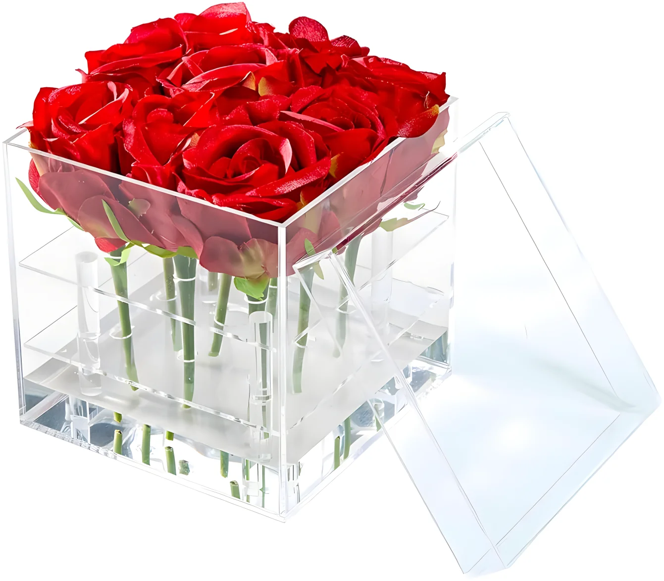 Clear Acrylic Flower Vase 49 Holes Long Rectangle Acrylic Box For Flower Packaging Boxes Acrylic Flower Box