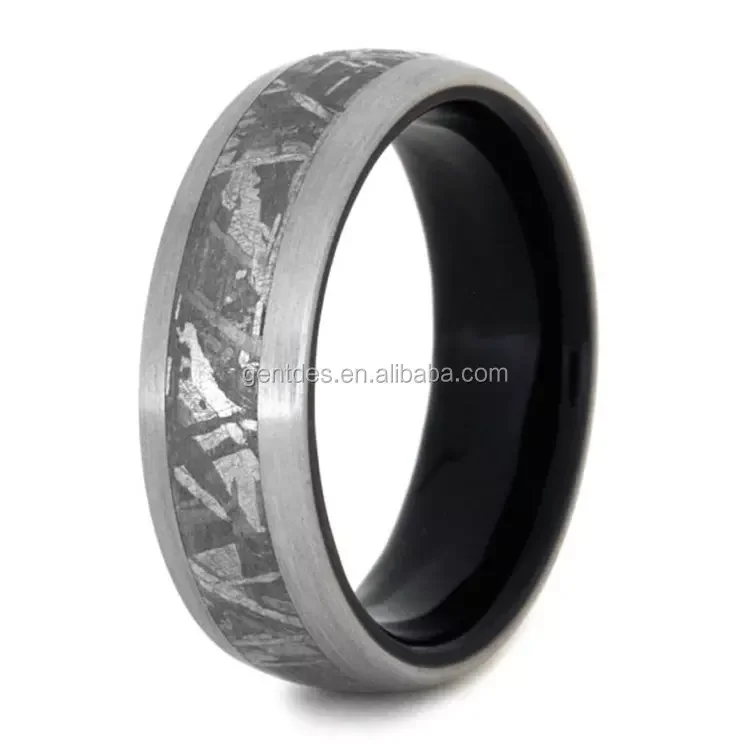 Gentdes Jewelry Meteorite Wedding Rings 8MM Titanium Ring Dome Iron Wood Meteorite Ring For Men or Women