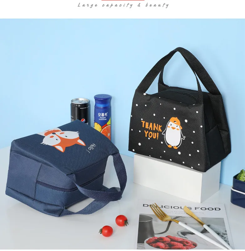 New design lunch bag kids cute cartoon animal pattern lunch bag large capacity lunch bags for school kids