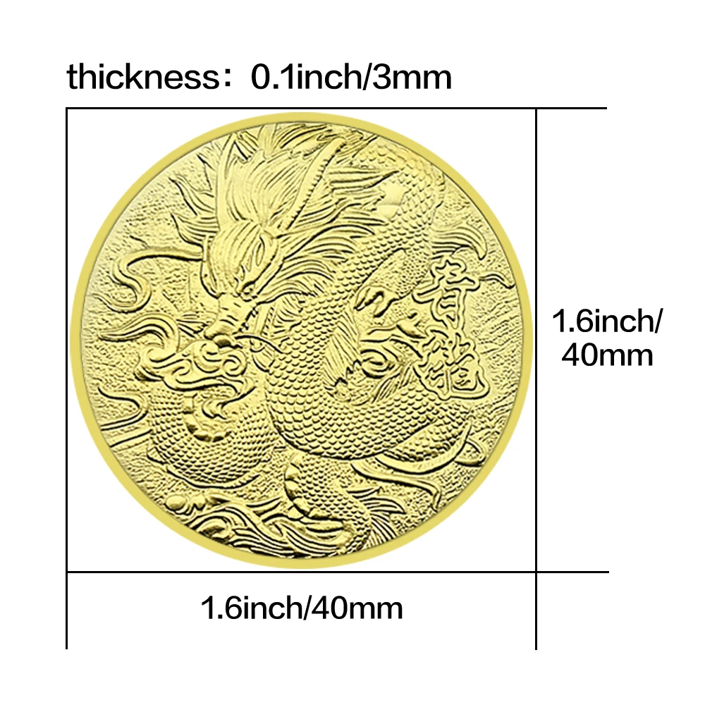 2024 China Dragon Year Commemorative Coin Metal Green Dragon Challenge Coin Medal Home Decoration Coin Collection Gift