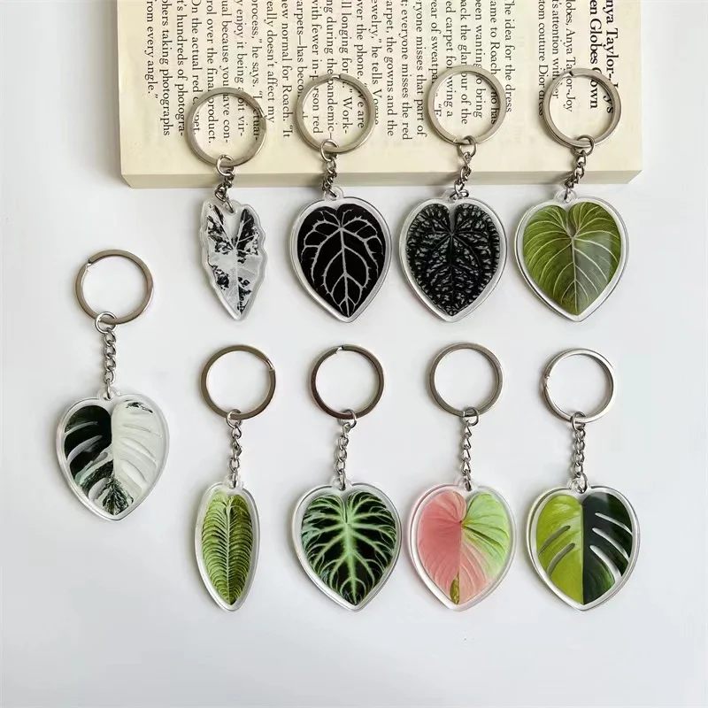 Tropical Plants Acrylic Keychains, Alocasia Leaf Design Acrylic Keychain