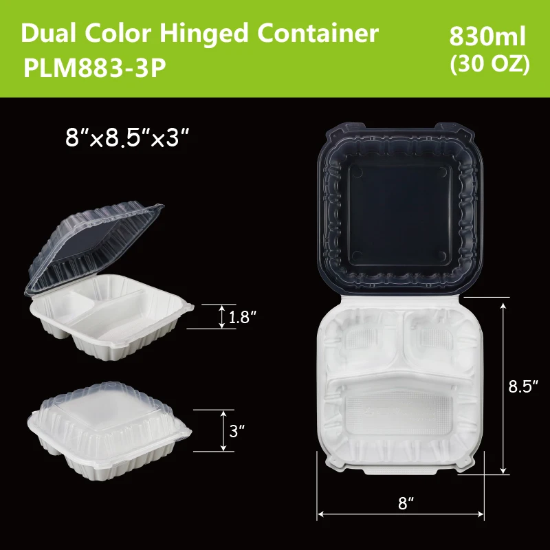 To go box 8x8x3 inch dual color hinged clamshell microwave PFA  BPA free recycle food containers disposable tableware packaging