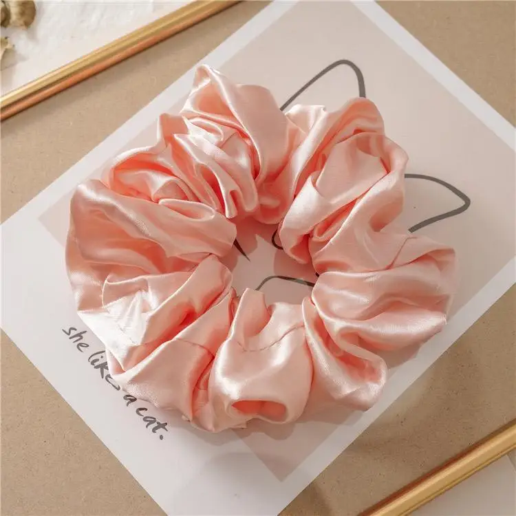 Wholesale hot sale women fashion hair accessory solid satin wide silk fabric scrunchies for hair tie