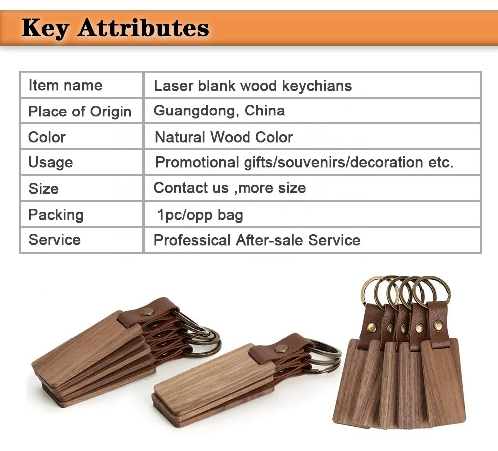 Wood Keychain Blanks Leather Wood Keychain Blank Unfinished Blanks with Leather Strap Keychain Easy Install Easy to Use