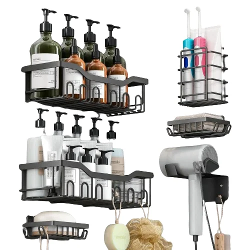 Factory patented 6-piece sticky drill free bathroom Storage rack Shower rack bathroom OGJ