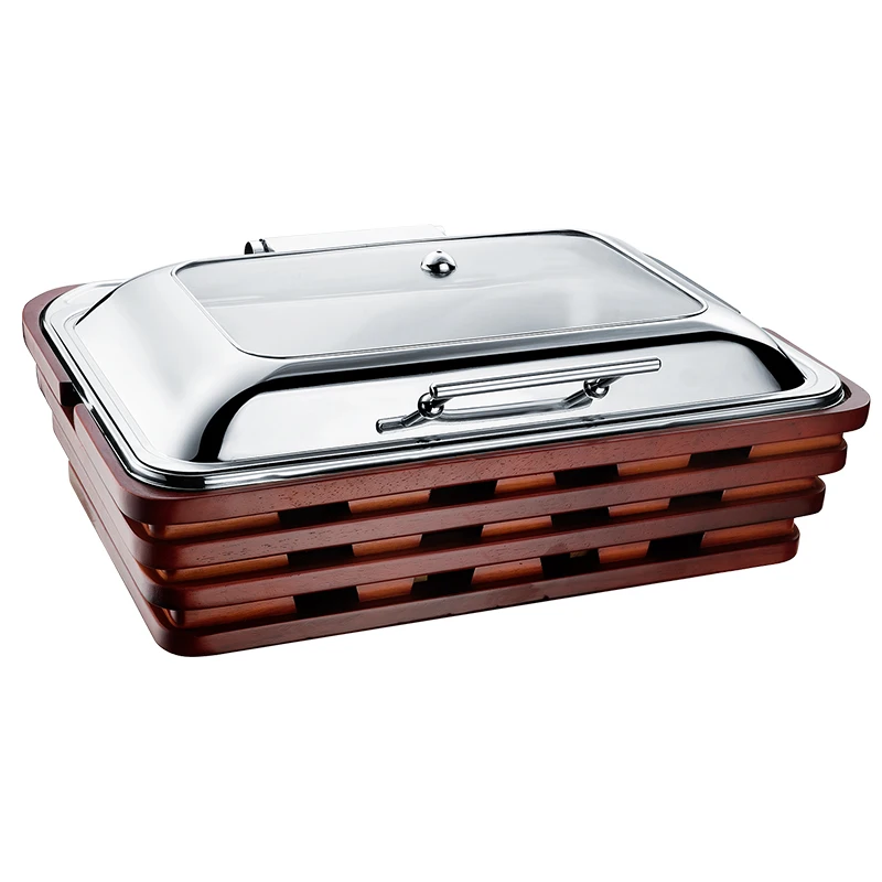 9L Stainless Steel Wooden Round Roll Top Chafing Dish Buffet Set Luxury  Factory Sale Directly