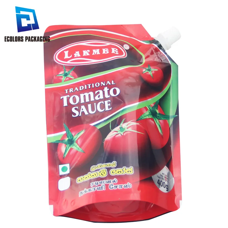 400g Custom Printed Doypack Packing Tomato Sauce Plastic Squeeze Aluminum Stand Up  Bag Pouch With Spout