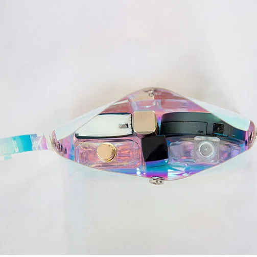 Fashion Wholesale TPU Holographic Pouch Makeup Bag Clear Transparent Holographic Makeup Bag Portable With Rivets Custom