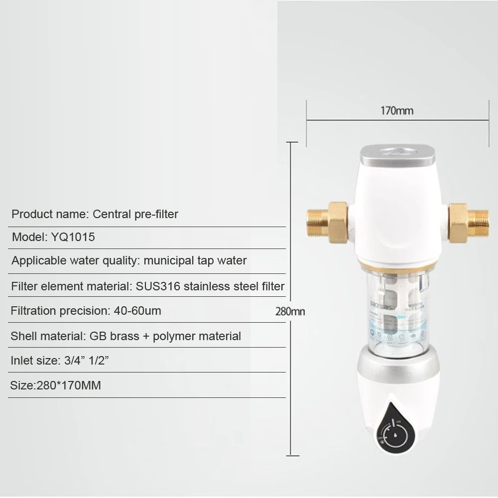 House Auto Backwash Pre-filtration 3/4 ,1/2 inch Stainless Steel  Mesh Water Purifier Large Flow Descaling Tap Water Filter