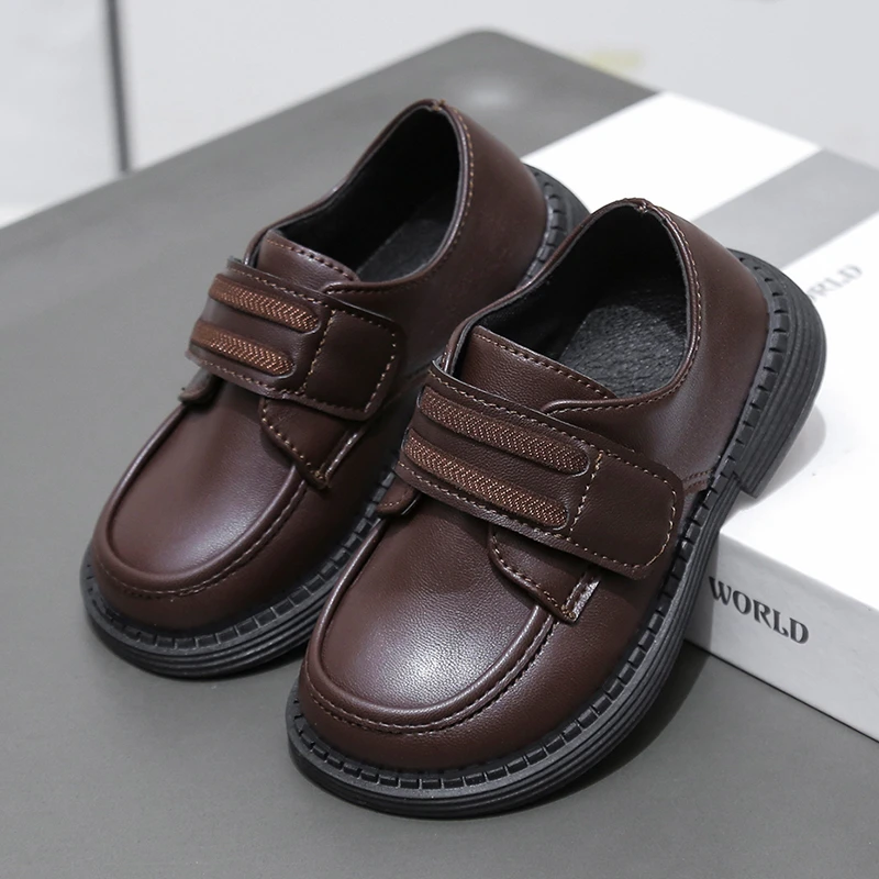 Custom logo black uniform shoes classic round lightweight boys school shoes for kids