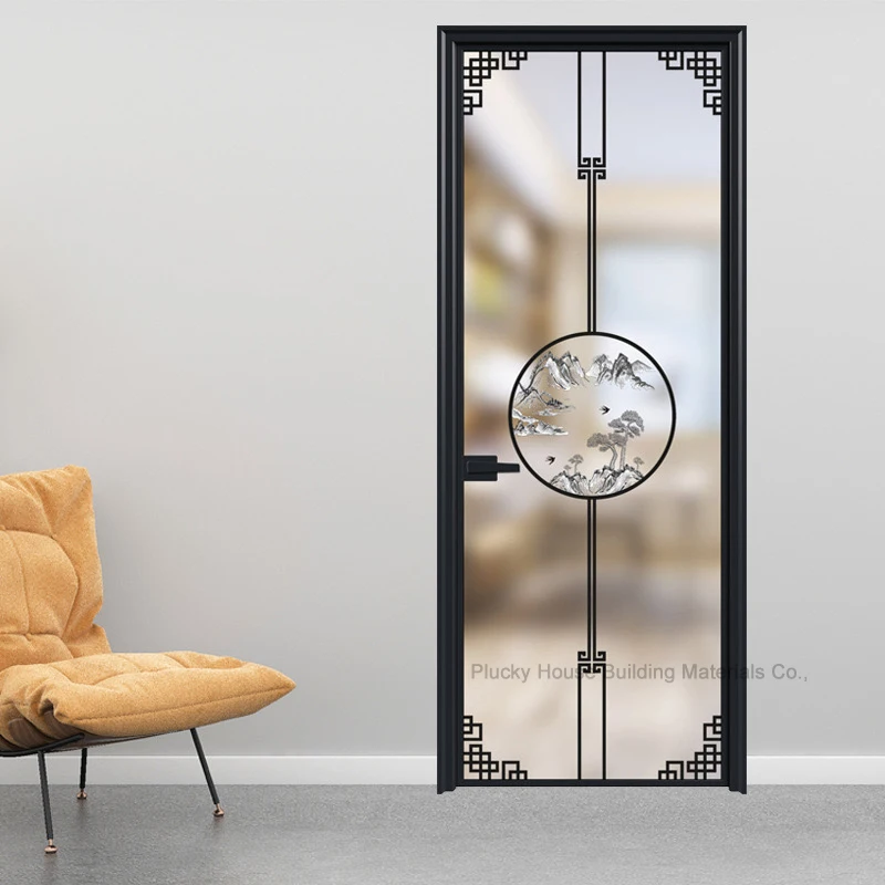 Modern Black Narrow Aluminium Frame Toilet Glass Swing Door Slim Frame Bathroom Door