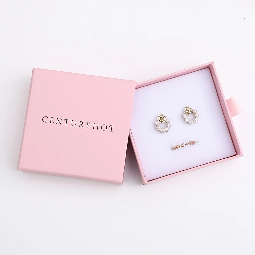9*9cm Pink Jewelry Paper Box, Personalized Drawer Package Box Bracelet Necklace Earrings Package Box With Logo