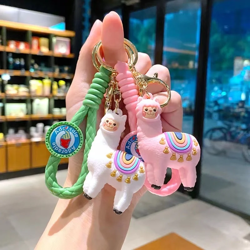 keychain accessories wholesale pvc rubber 3d cute kawaii cartoon anime keychain lama keychain