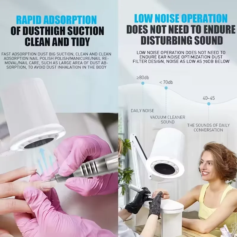 OEM Wholesale Two-in-one Lamp Nail Dust Collector For Nail Salon Strong Micromotor with Wheels Stand Manicure