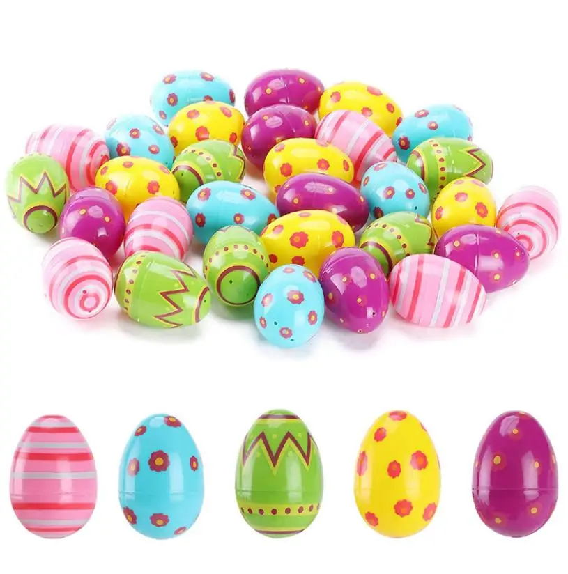 Easter Eggs Plastic Printed Fillable Easter Egg Party Favor Hunt Game Basket Stuffers Fillers Assorted Colors