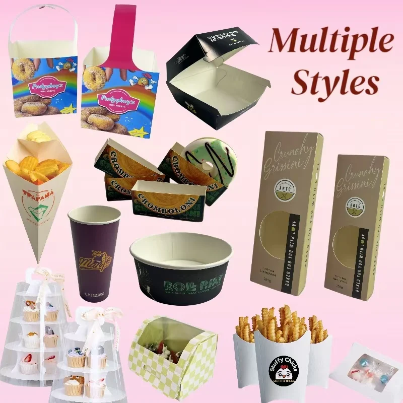Custom printed food packaging boxes churros box churro gift bags cardboard box with dipping paper inserts cookie container