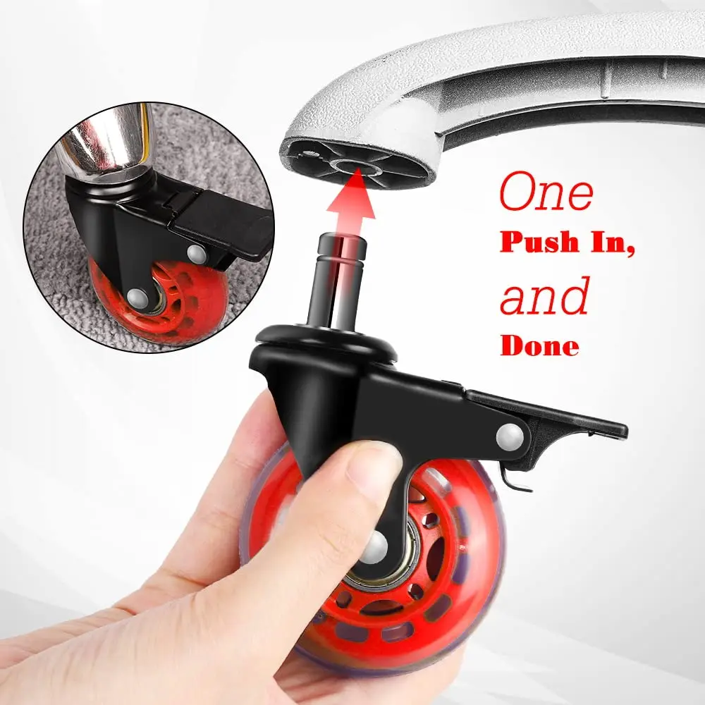 2.5 Inch Roller Style Office Chair Stem Caster Pu Polyurethane Standard Stem Replacement Office Chair Casters Wheels With Lock