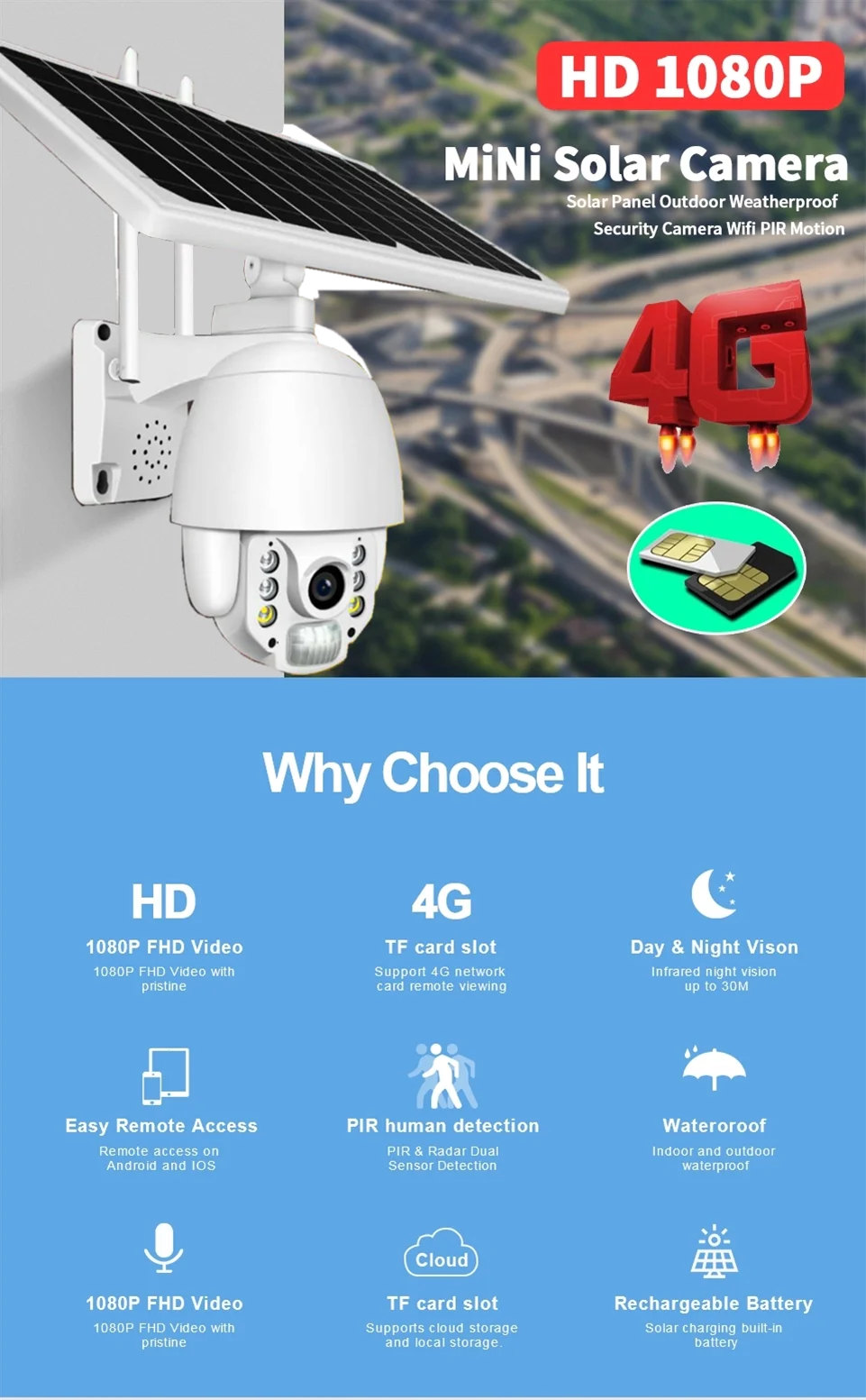 wifi 360 security 2mp ptz mini solar powered 4g wireless camera 24/7 recording low-power