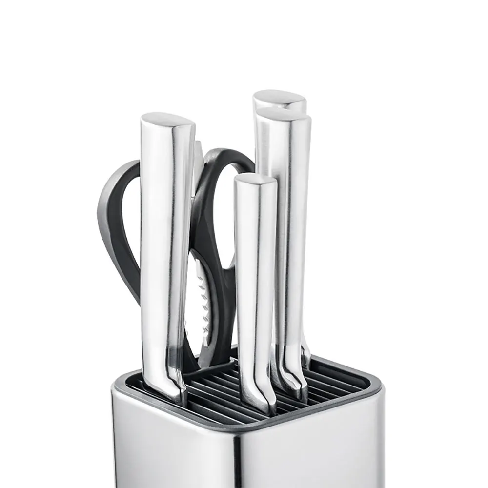 Square Knife Holder For Safe Knife Block with Slots Stainless Steel Kitchen Utensil Holder Knife Block and Cutting Board Set