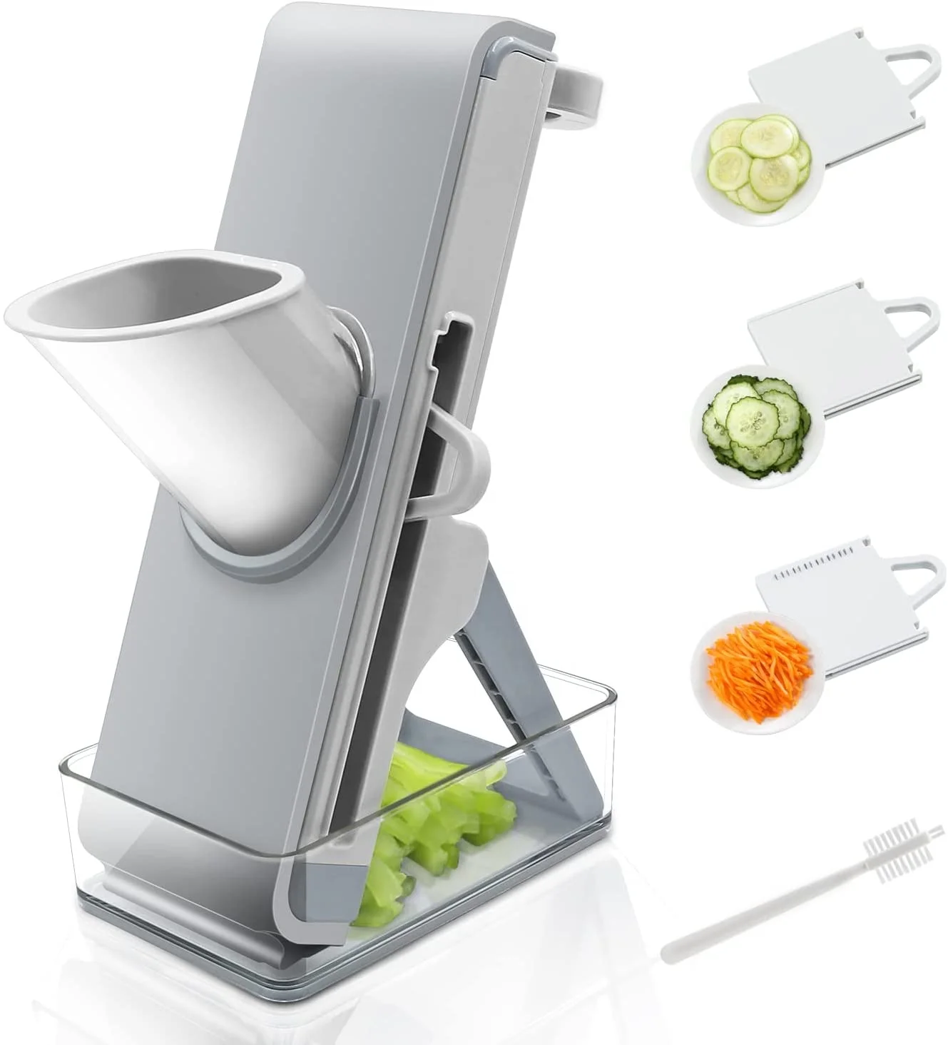 Hand safe pusher manual vegetable slicer frozen meat slicer machine with container and 3 blades