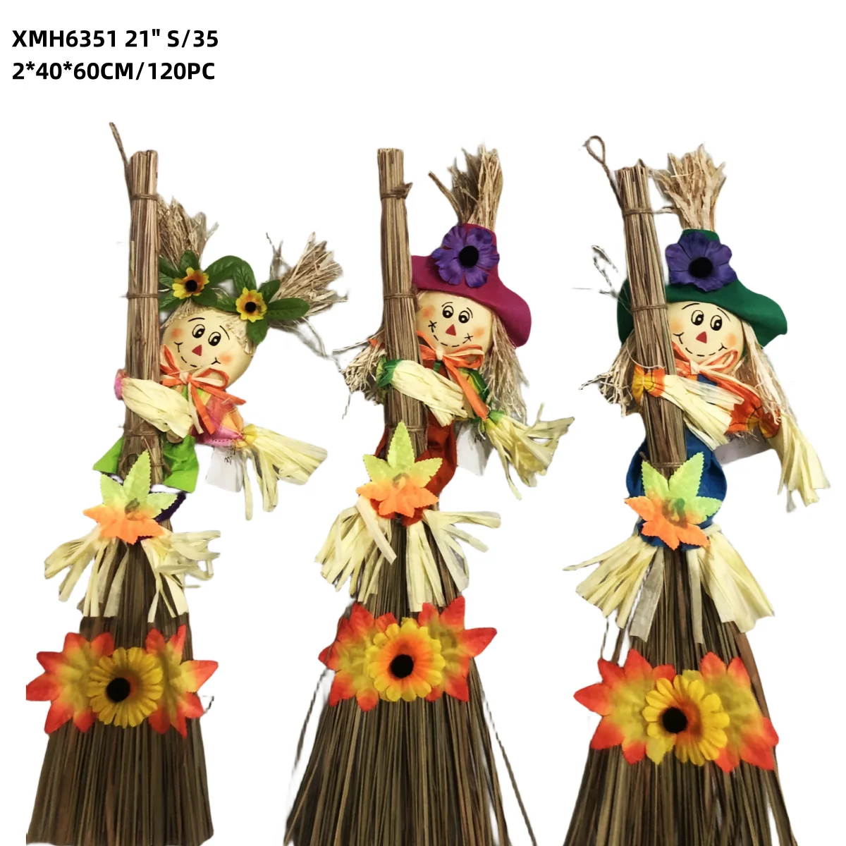 Halloween Costume Witch Broom Scarecrow Sorceress Broomstick Wizard Decor for Demon Masquerade Party or Christmas Celebration