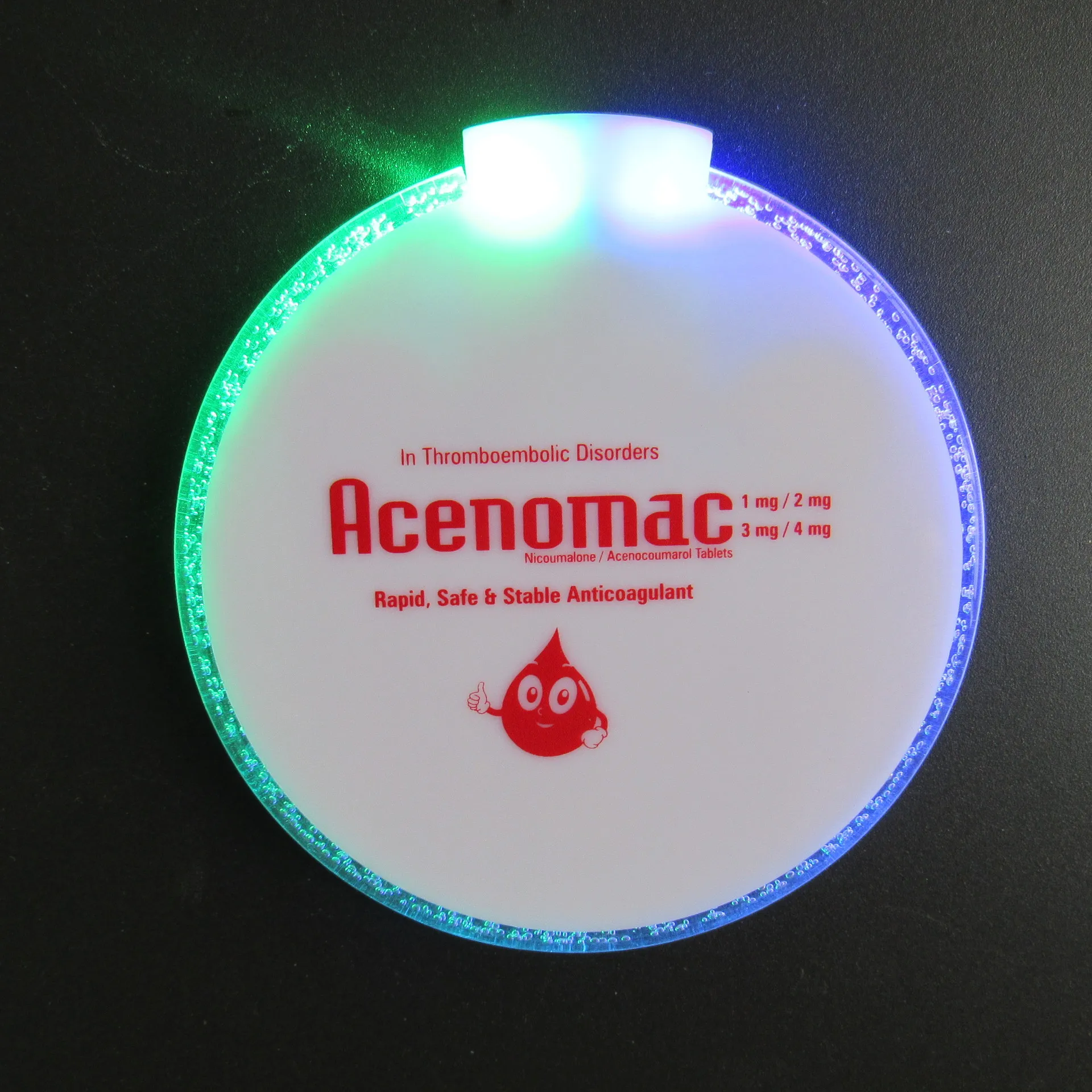 Customized Plastic LED Light-up Coaster Round Square Weight Activated Smart Led Coaster