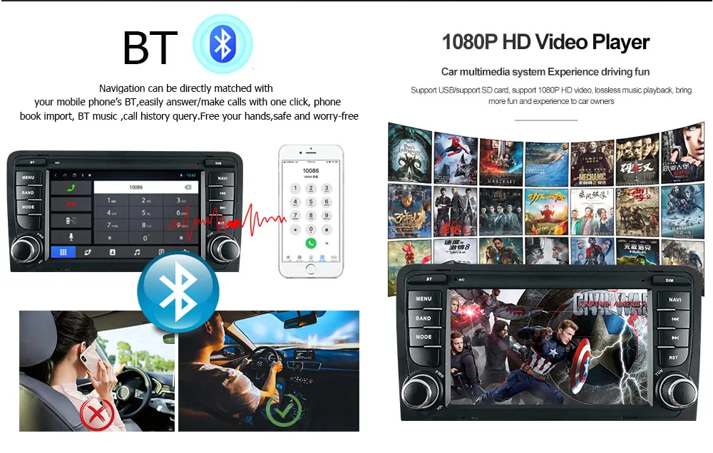 L eLv Android professional 7 inch car radio 2 DIN car DVD player gps navigation with mirror link for Audi A3